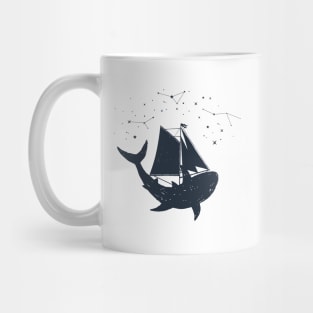 Creative Illustration In Geometric Style. Shark, Stars, Space, Adventure, Nautical Mug